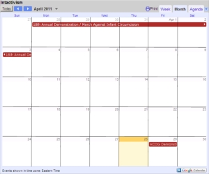 Public Google Calendar for Intactivist and intactivism events