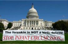 The foreskin is not a birth defect - stop infant circumcision - demonstration in Washington DC for Genital Integrity Awareness Week